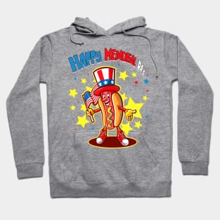 Happy Memorial Day Hot Dog American Flag Patriotic Summer USA Funny Hoodie